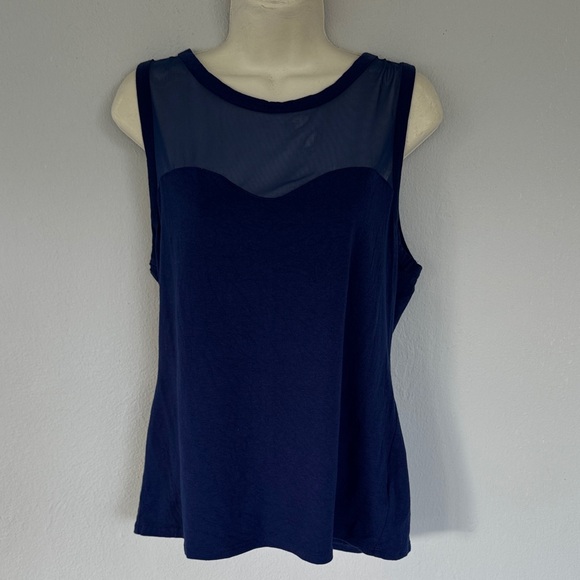 Express blue mesh sweetheart illusion neckline sleeveless stretch tank large - Picture 3 of 11
